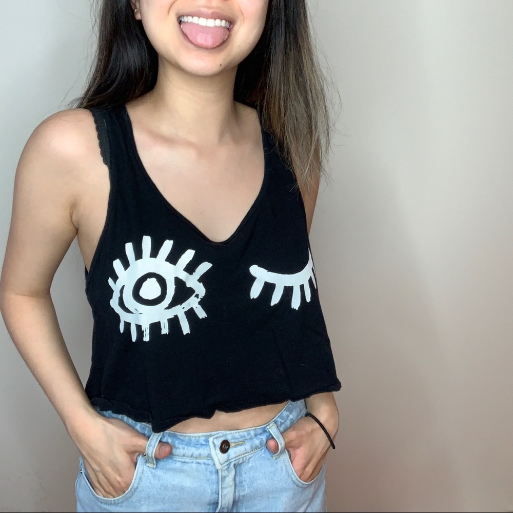 black eyelash graphic tank top